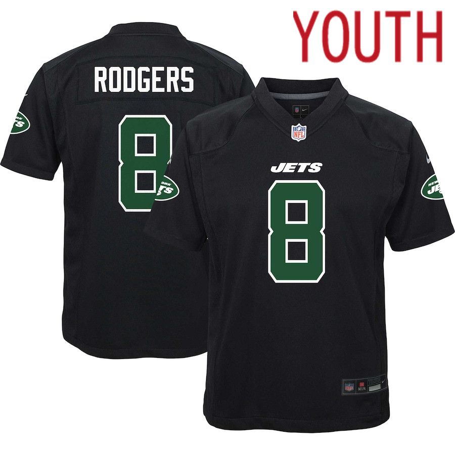 Youth New York Jets 8 Aaron Rodgers Nike Black Game Fashion NFL Jersey